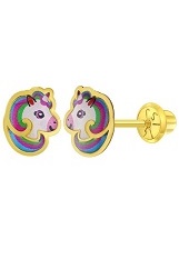 gorgeous teeny-tiny rainbow unicorn baby gold earrings